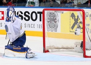 MINSK, BELARUS - MAY 16: Kazakhstan's Alexei Ivanov #28 can't make the save on the shot by USA's Seth Jones #3 during preliminary round action at the 2014 IIHF Ice Hockey World Championship. (Photo by Andre Ringuette/HHOF-IIHF Images)

